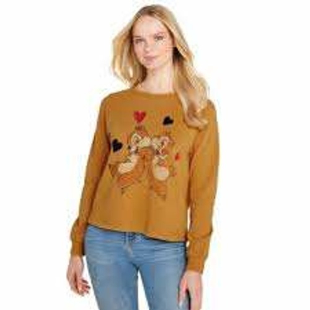 Disney Chip n Dale Womens Mustard Graphic Raglan Sweatshirt XL Park Oversized